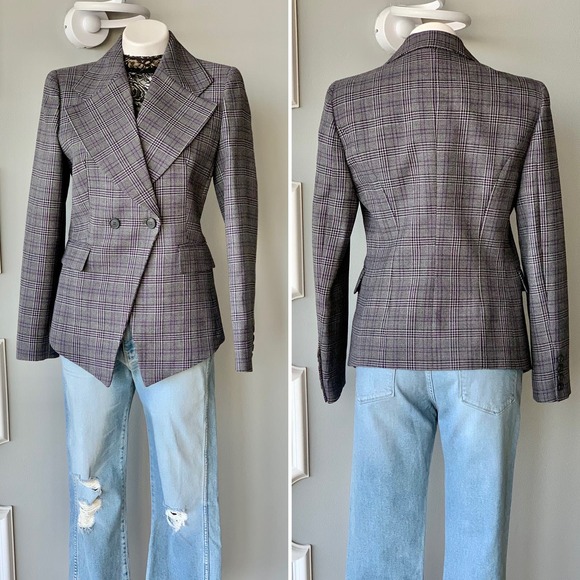 Michael Kors Collection Glen Plaid Wool Blazer Gray Size 8 - Picture 3 of 13